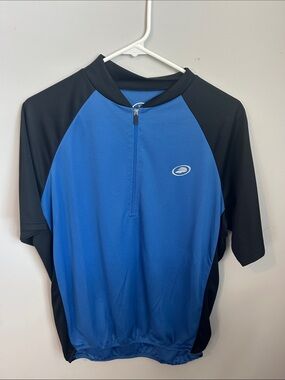 Men's Blue and Black Short-Sleeve Cycling Jersey with Front Zip